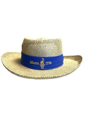 Atlanta 1996 Olympics Straw Hat With Blue Band Hanes Logo Large preowned